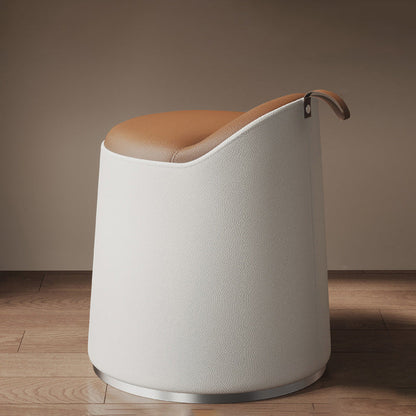 Modern Simplicity Microfiber Leather Wood Aluminum Alloy Sponge Round Cylinder Vanity Stool Backrest For Bedroom