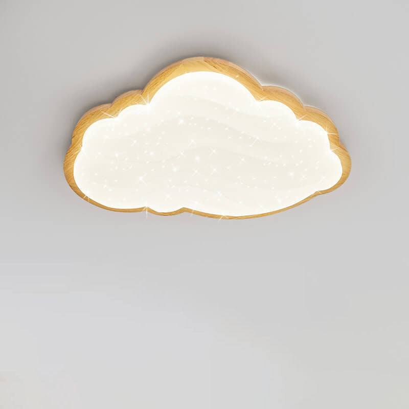 Modern Creative Pure White Cloud Star Wooden Acrylic LED Flush Mount Light