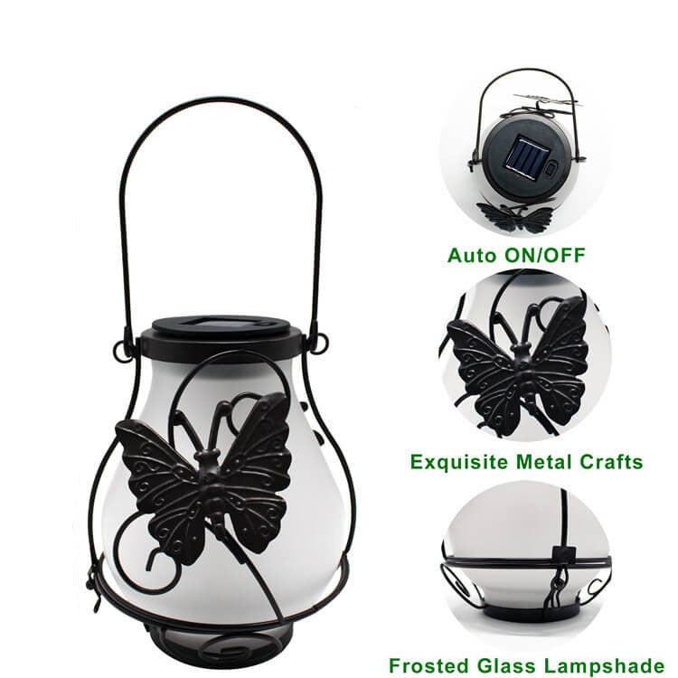 Solar Outdoor Glass Flame Oval Cage LED Courtyard Decorative Landscape Light