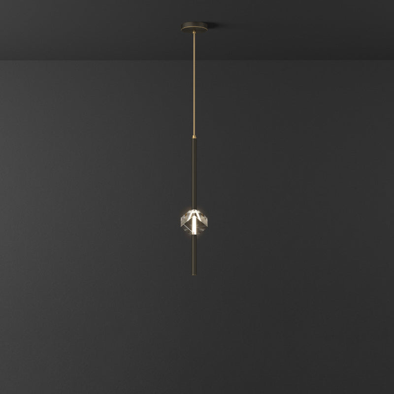 Contemporary Luxury Brass Strip Dazzling Crystal Stone LED Pendant Light For Living Room