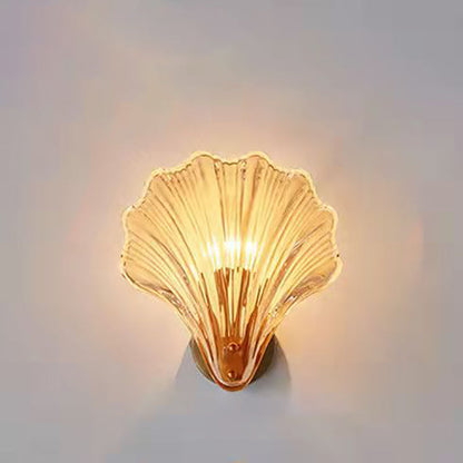 Contemporary Luxury Shell Glass Brass Finish Frame 1-Light Wall Sconce Lamp For Bedroom