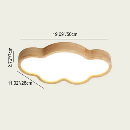 Scandinavian Modern Minimalist Clouds Stars Rubber Wood Acrylic LED Flush Mount Ceiling Light