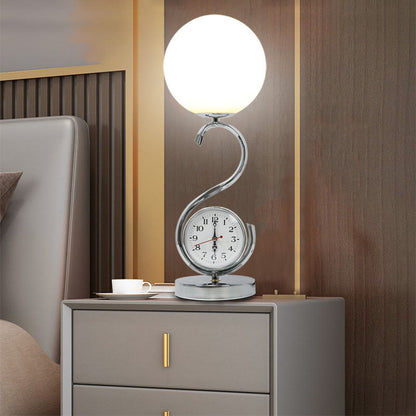 Contemporary Creative Orb Clock Iron Glass 1-Light Table Lamp For Bedroom