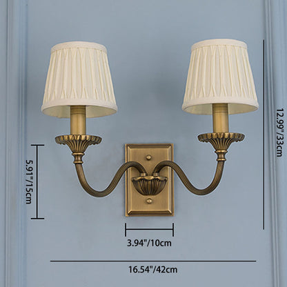 Modern Minimalist Cylinder Candelabra Curved Rod Fabric Copper 1/2 Light Wall Sconce Lamp For Living Room