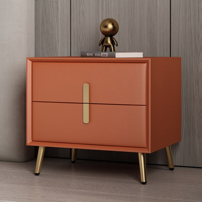 Modern Luxury Rectangular Solid Wood Microfiber Leather Hardware Nightstand 2-Drawer For Bedroom