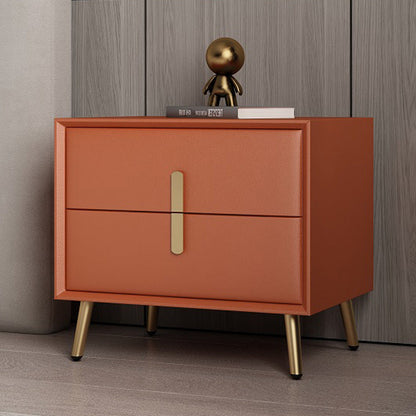 Modern Luxury Rectangular Solid Wood Microfiber Leather Hardware Nightstand 2-Drawer For Bedroom