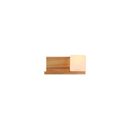 Japanese Minimalist Wood Square Glass 1-Light Wall Sconce Lamp