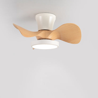 Contemporary Industrial Round Wood Grain Acrylic ABS LED Semi-Flush Mount Ceiling Fan Light For Living Room