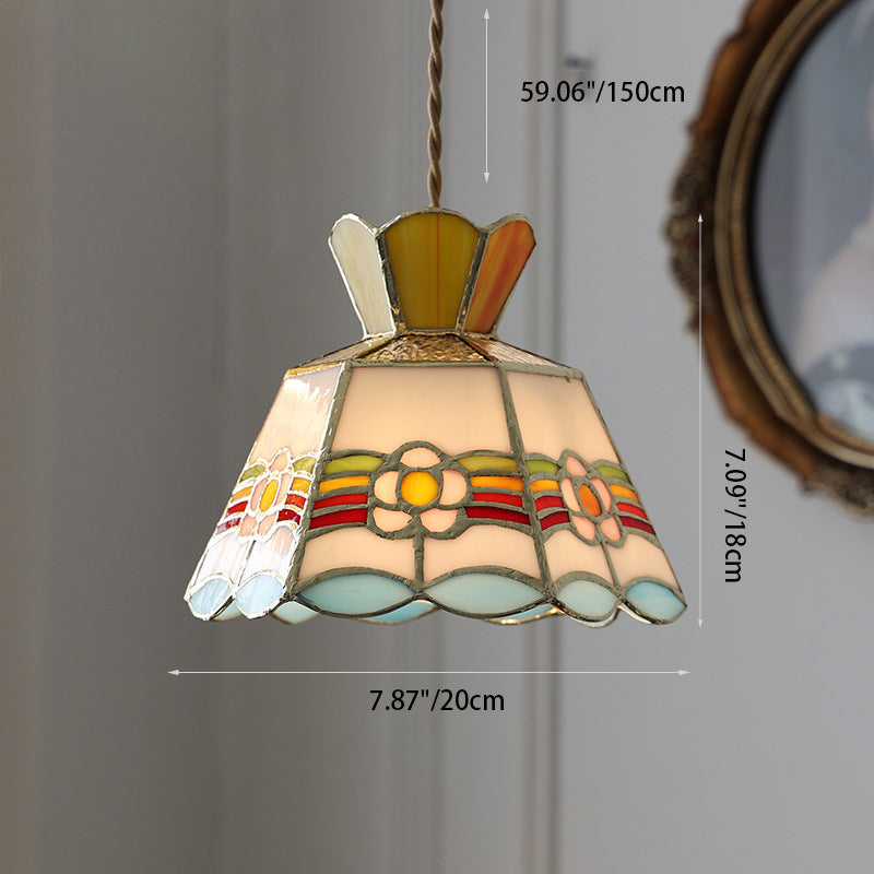 Contemporary Vintage Pentagonal Hexagonal Brass Glass 1-Light Pendant Light For Living Room