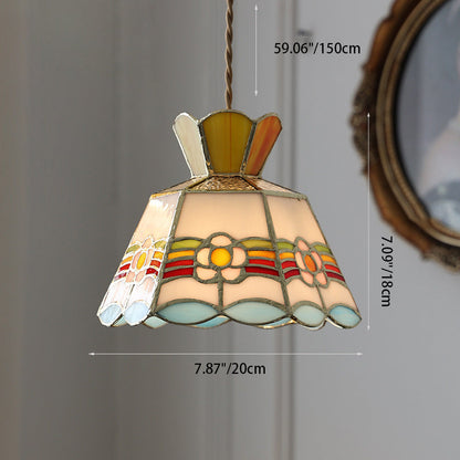 Contemporary Vintage Pentagonal Hexagonal Brass Glass 1-Light Pendant Light For Living Room