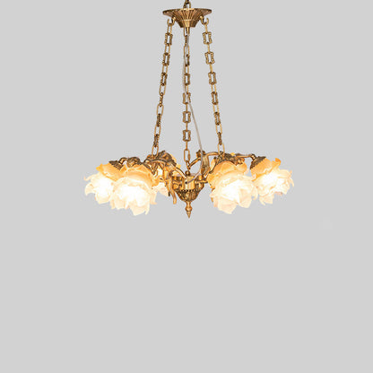 Traditional Vintage Angel Flower Copper Glass 1/3/6 Light Chandelier For Bedroom