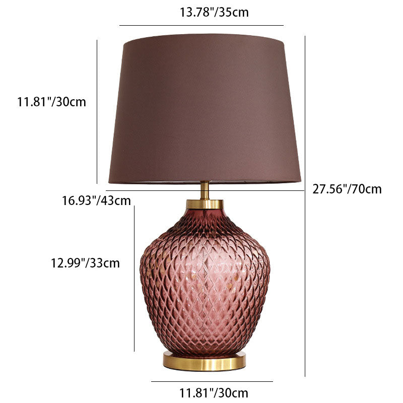 Contemporary Scandinavian Lucite Vase Base Glass Fabric 1-Light Table Lamp For Bedroom