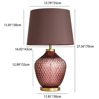 Contemporary Scandinavian Lucite Vase Base Glass Fabric 1-Light Table Lamp For Bedroom
