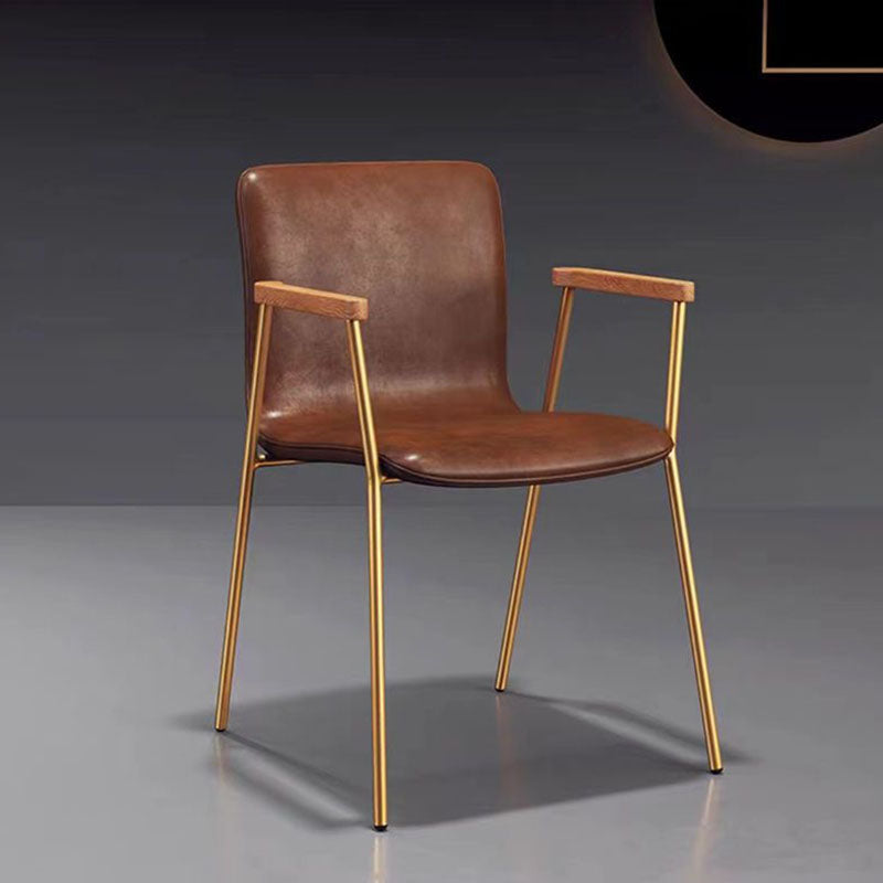 Contemporary Industrial Square Upholstered Faux Leather Wooden Dining Chair Backrest Armrest For Dining Room