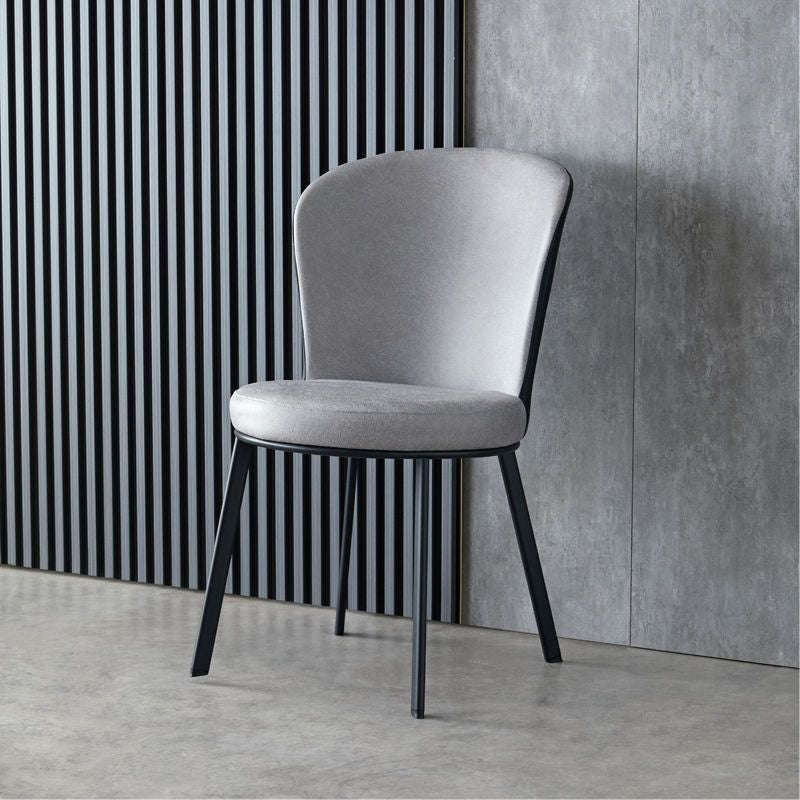 Contemporary Scandinavian Round Cushion Faux Leather Carbon Steel Dining Chair Backrest For Dining Room