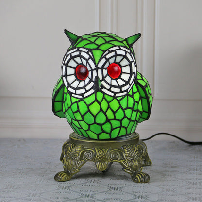 Vintage Tiffany Cartoon Parrot Resin Stained Glass 1-Light Table Lamp