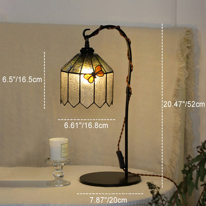Traditional Vintage Butterfly Prismatic Metal Glass 1-Light Table Lamp For Bedroom