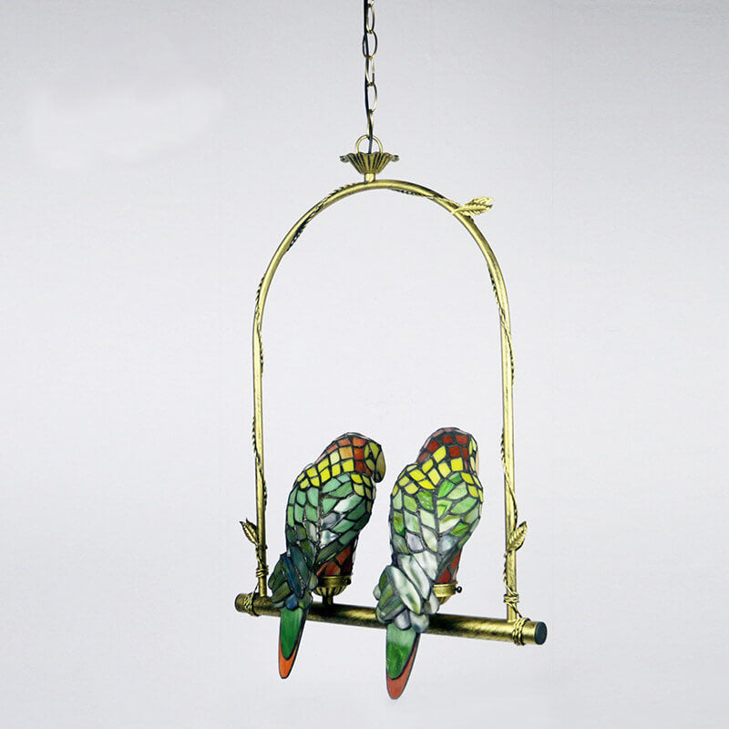 Tiffany Chinese Vintage Glass Parrot LED Pendant Light