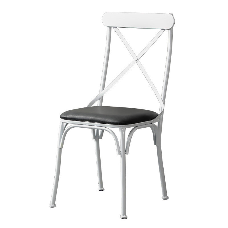 Contemporary Industrial PU Leather Wood Iron Square X Shape Back Dining Chair & Table Set For Dining Room