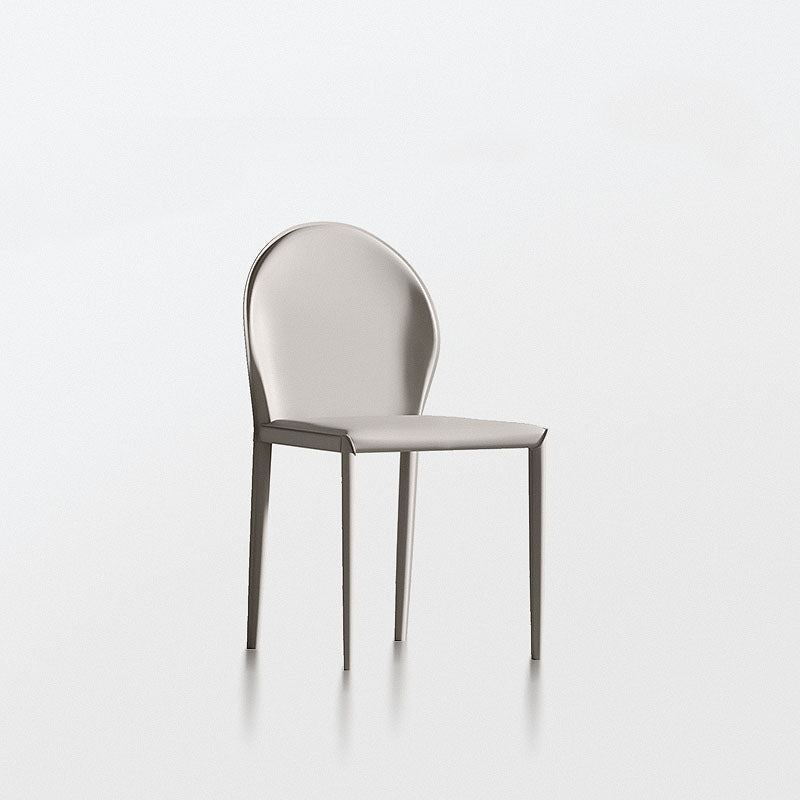 Modern Minimalist Square Half Oval Faux Leather Metal Dining Chair Backrest For Dining Room