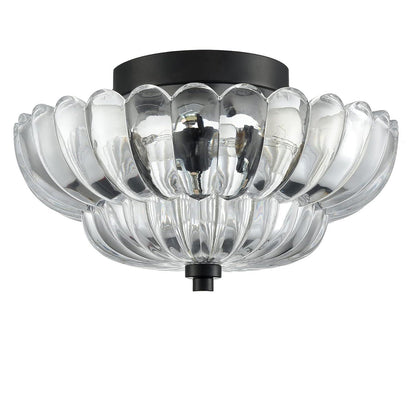 Contemporary Luxury Floral Glass Iron 3-Light Semi-Flush Mount Ceiling Light For Bedroom