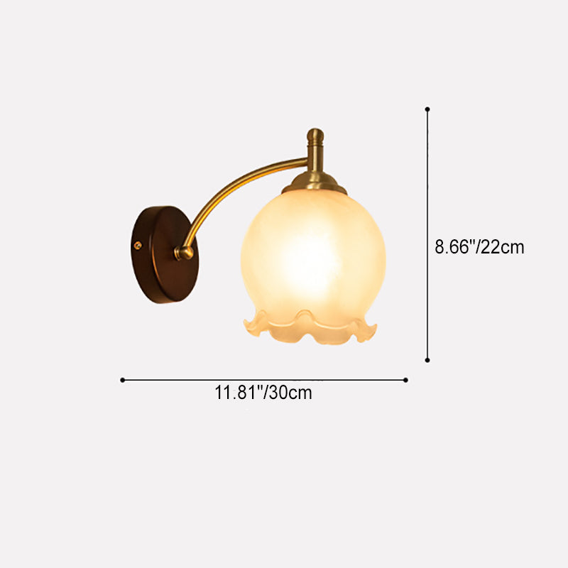 Traditional French Vintage Ceramic Glass Flower Shade Wood Base 1-Light Wall Sconce For Living Room
