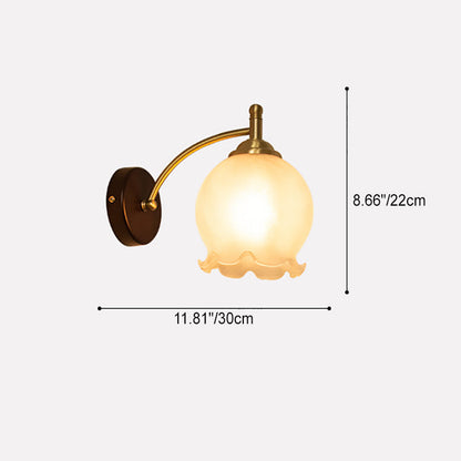 Traditional French Vintage Ceramic Glass Flower Shade Wood Base 1-Light Wall Sconce For Living Room