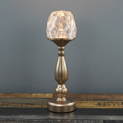 Retro Creative Gem Column Plastic Metal LED Touch Table Lamp