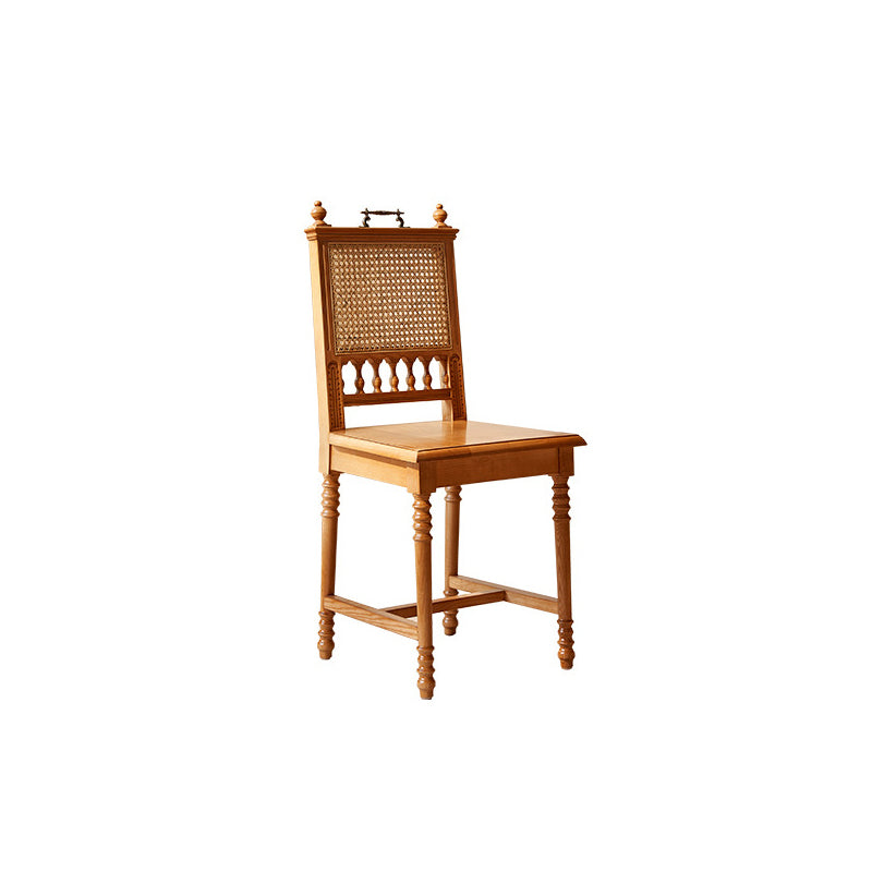 Traditional Vintage Square Wood Rattan Chair Backrest Armless For Dining Room