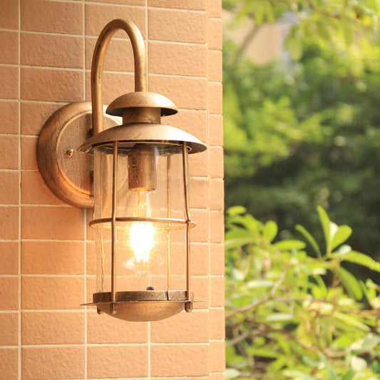 European Industrial Vintage Waterproof Outdoor Iron Glass 1-Light Wall Sconce Lamp