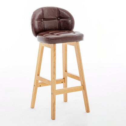 Modern Minimalist Square Wood Oiled Wax Leather Foam Bar Stool With Four Legs Backrest For Dining Room