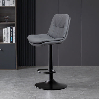 Contemporary Nordic Round Base Rectangle Cushion Nappa Leather Foam Metal Frame Bar Stool Backrest For Dining Room