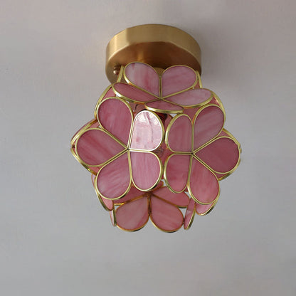 Modern Art Deco Brass Finish Frame Petal Glass Shade 1-Light Semi-Flush Mount Ceiling Light For Living Room