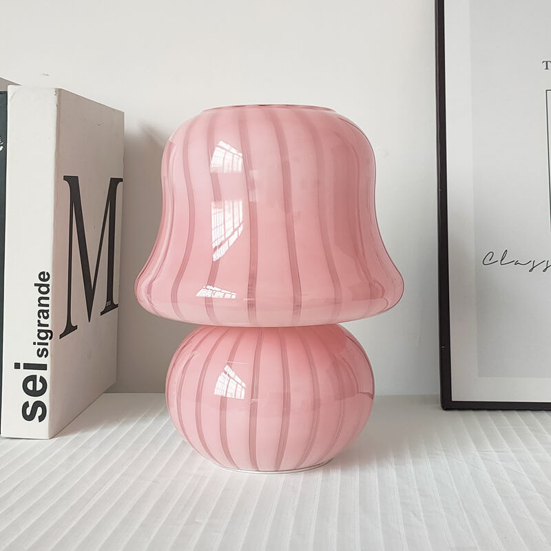 French Cream Handmade Glass Mushroom 1-Light Table Lamp