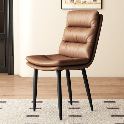 Modern Minimalist Rectangular Microfiber Leather Carbon Steel Dining Chair Backrest Armless For Dining Room