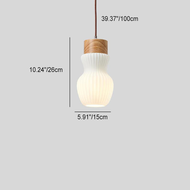 Traditional Japanese Wood Ribbed Glass Bottle Shade 1/3-Light Island Light Chandelier For Living Room