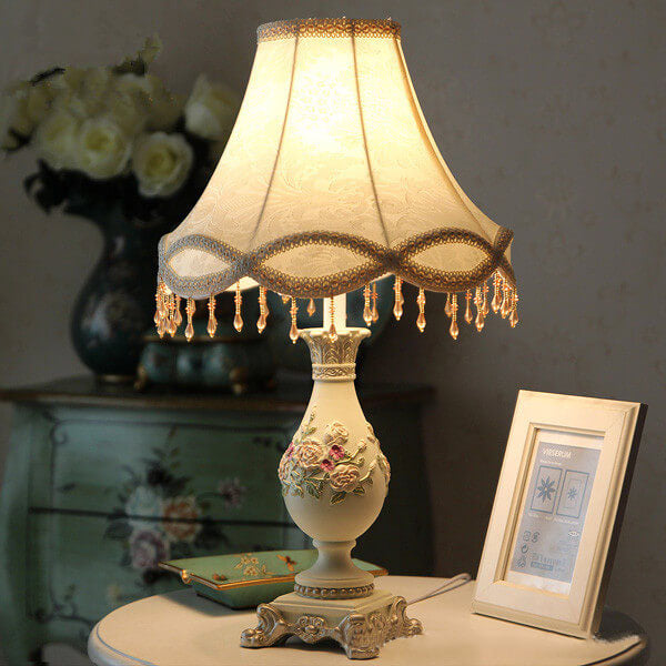 European Court Fabric Cone Resin Base 1-Light Table Lamp