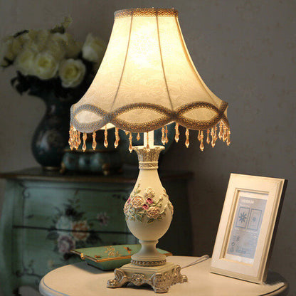 European Court Fabric Cone Resin Base 1-Light Table Lamp