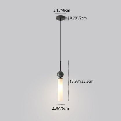 Modern Simplicity Marble Copper Cylinder 1-Light Pendant Light For Bedroom
