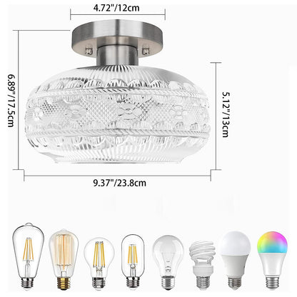 Contemporary Industrial Textured Glass Lantern 1-Light Semi-Flush Mount Ceiling Light For Living Room