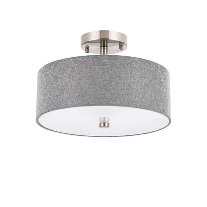 Modern Transitional Aged Brass Electroplated Base Fabric Cylinder Shade 3-Light Chandelier For Living Room