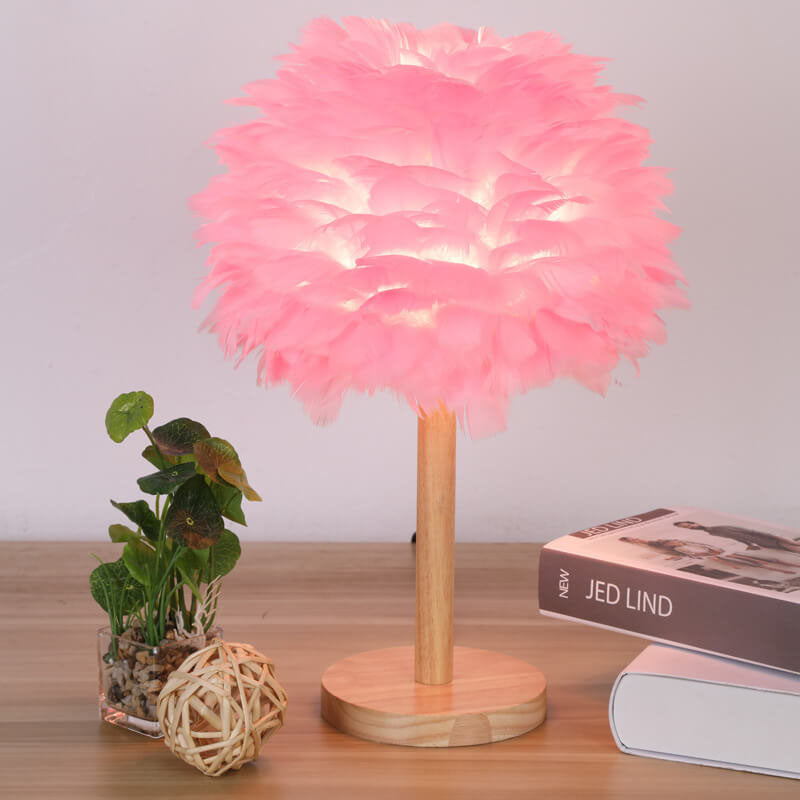 Modern Creative Feather Decorative Solid Wood 1-Light Table Lamp