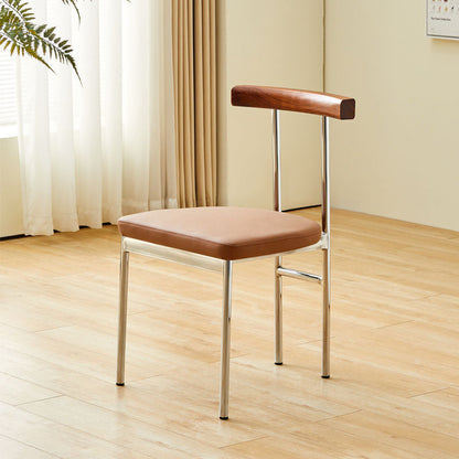 Contemporary Nordic Half Round Microfiber Leather Metal Wood Curved Backrest Dining Chair For Dining Room