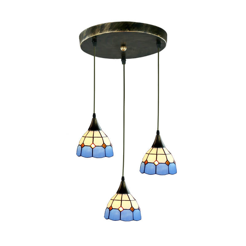 Tiffany Stained Glass Bell 3-Light Island Light Chandelier