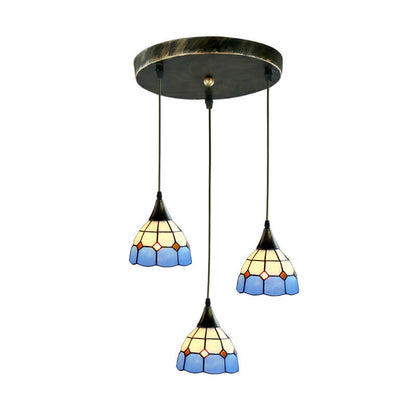Tiffany Stained Glass Bell 3-Light Island Light Chandelier