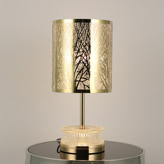 Modern Luxury Stainless Steel Column Carved Acrylic 1-Light Table Lamp