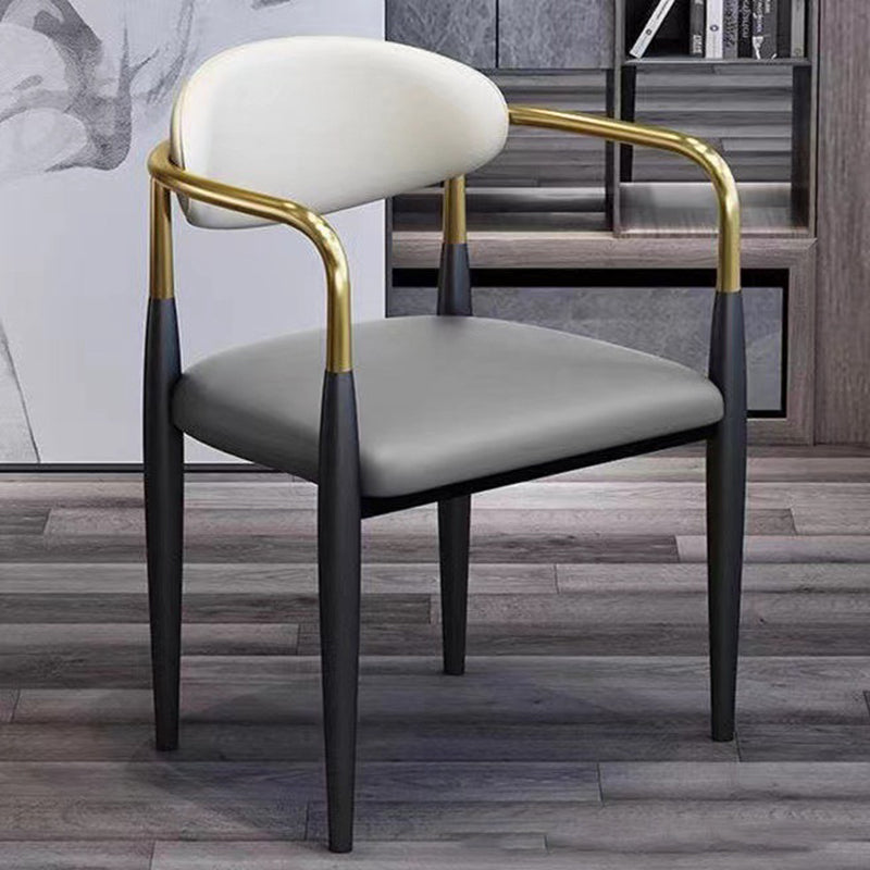 Modern Luxury Square Cushion Faux Leather Metal Sponge Dining Chair Backrest Armrest For Dining Room