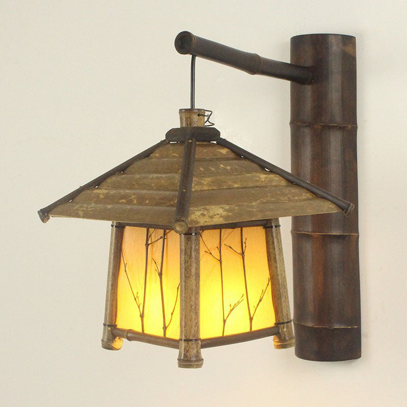 Traditional Rustic Cottage Bamboo 1-Light Wall Sconce Lamp For Outdoor Patio