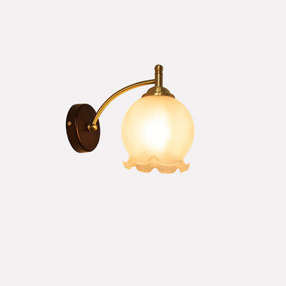 Traditional French Vintage Ceramic Glass Flower Shade Wood Base 1-Light Wall Sconce For Living Room