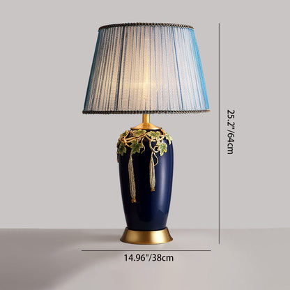 Traditional Chinese Ceramic Enamel Fabric 1-Light Table Lamp For Living Room